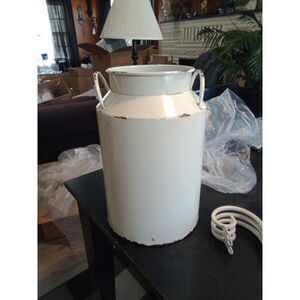 12 1/2" Tall Distressed Metal Milk Can White